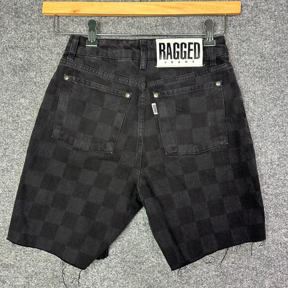 NWT Ragged Priest Women’s Size 24 Black Checkerboard High Rise Denim Short‎ - Picture 1 of 10